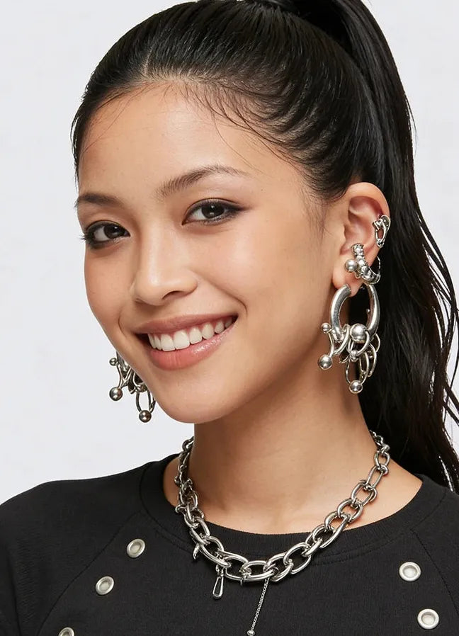 Edgy Copper Neo-Gothic Geometric Multi-Layered Stud Earrings for Men & Women