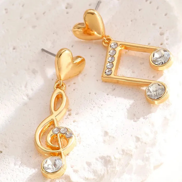 Zircon Musical Note Copper Drop Earrings Asymmetric Dangle Jewelry Gift