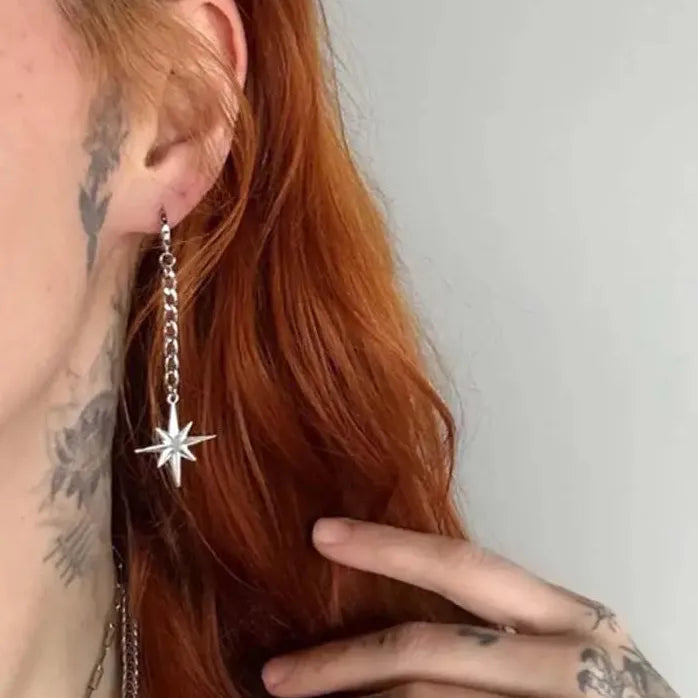 Y2K Gothic Star Cross Hoop Earrings Punk Hip Hop Fashion Jewelry