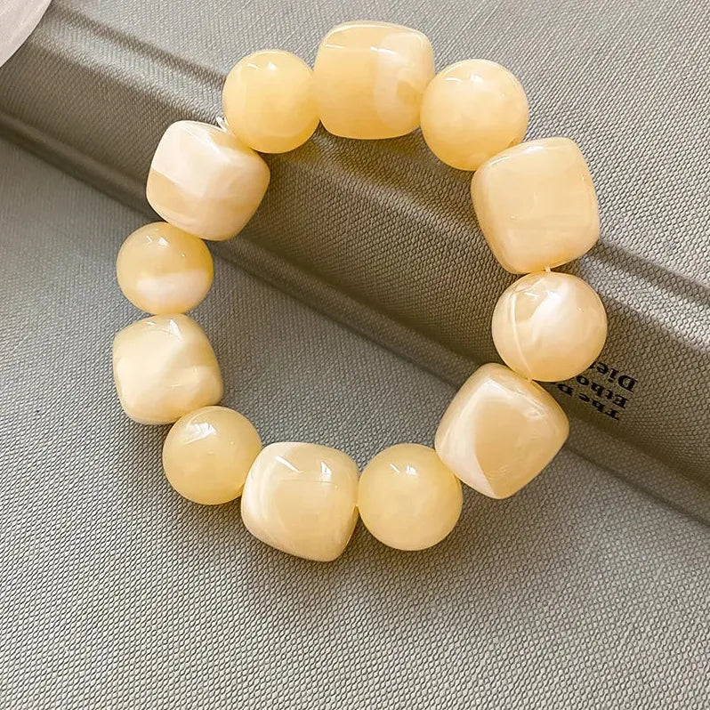 Boho Acrylic Irregular Square Round Beaded Bracelet for Women Korean Fashion