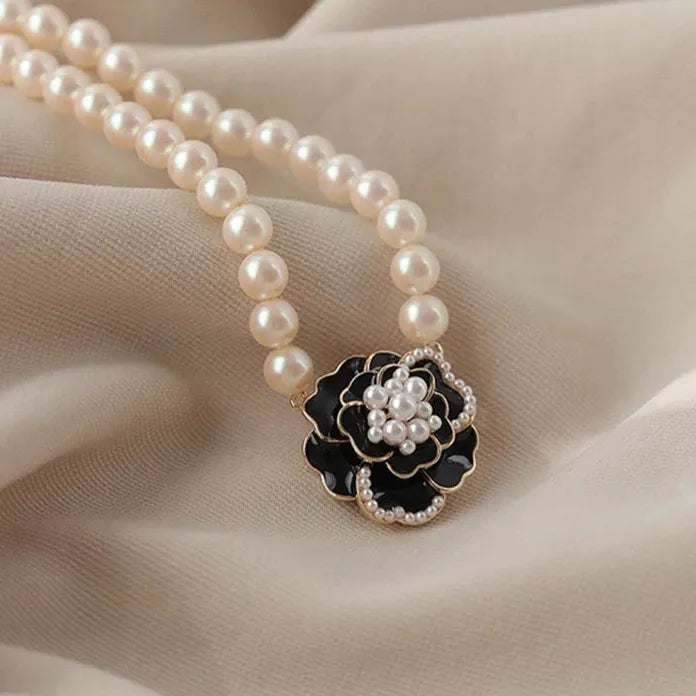 Vintage Camellia Pearl Pendant Necklace for Women Wedding Jewelry Gift
