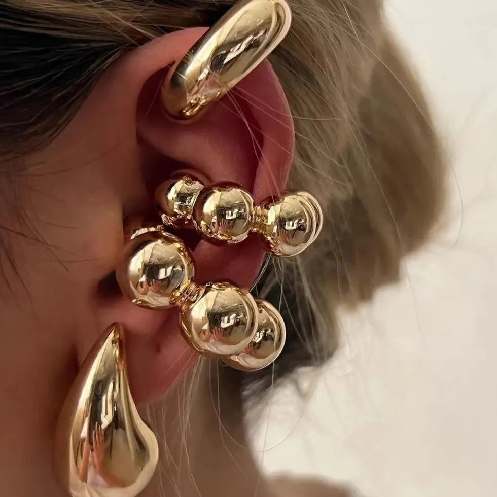 4Pc Vintage Geometric Zinc Alloy Clip-On C Shape Ear Cuff Earrings Women