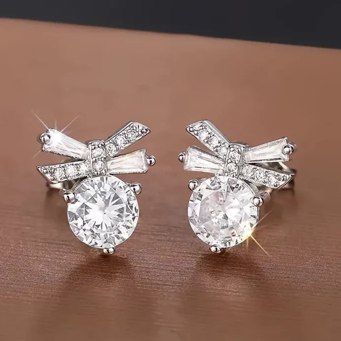 Elegant Dainty Bow Cubic Zirconia Stud Earrings for Women Jewelry