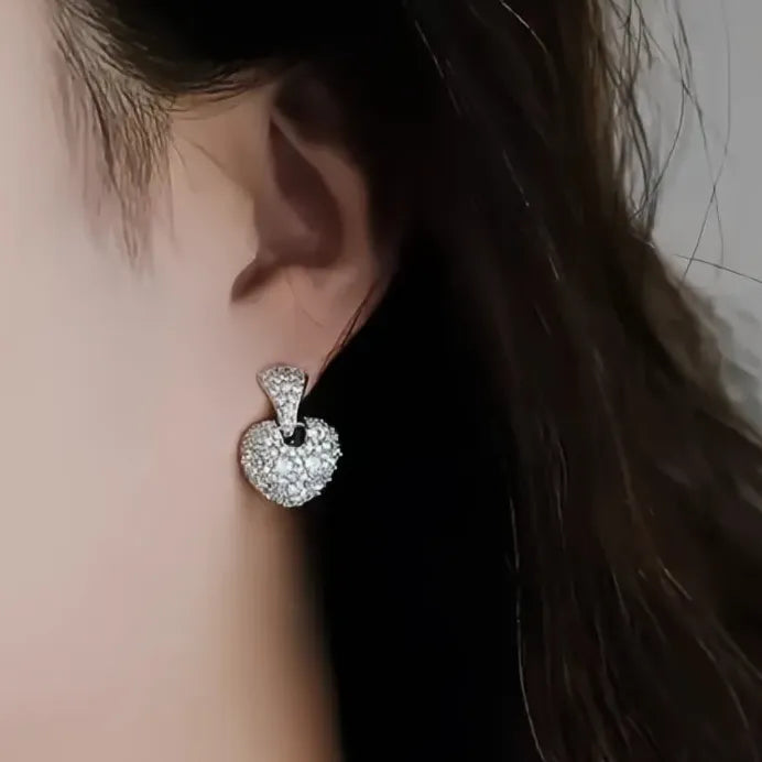 Elegant Brass Heart Drop Earrings with Sparkling Cubic Zirconia Wedding Jewelry