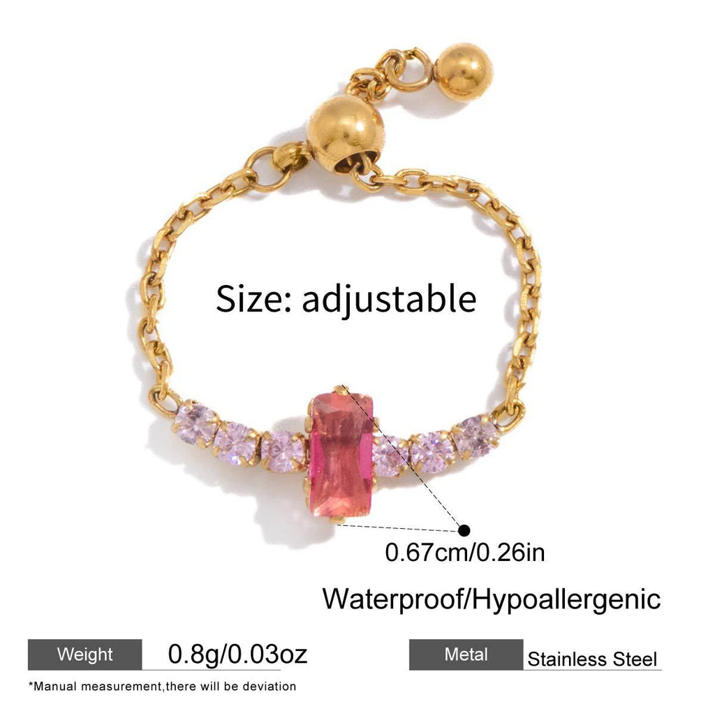 Stainless Steel Multi-Color CZ Zirconia Geometric Square Butterfly Ring Waterproof Jewelry