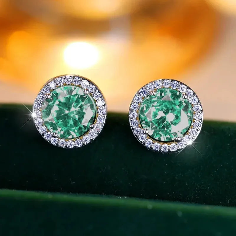 Delicate Small Round Copper Stud Earrings with Shiny Cubic Zirconia for Women Teens