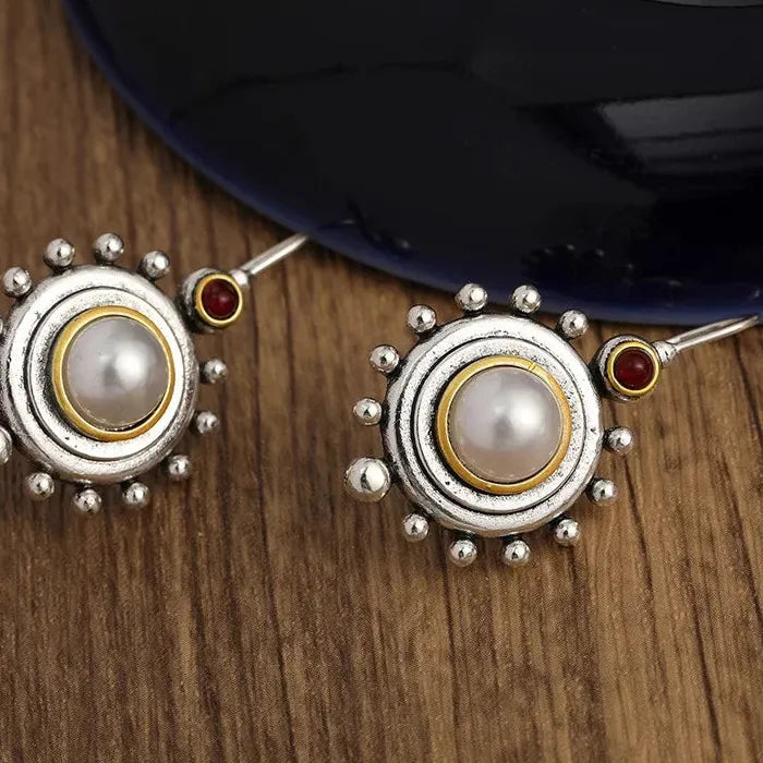 Vintage Bohemian Chic Silver Plated Pearl Drop Earrings for Women Souvenir