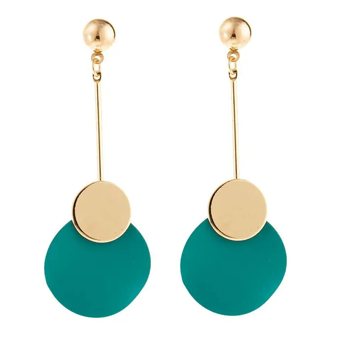 Retro Irregular Geometric Gold Metal Drop Earrings with Red Pendant for Ladies