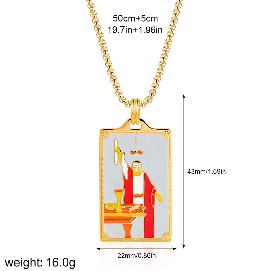 Vintage Gold Plated Stainless Steel Tarot Card Pendant Necklace for Women Punk