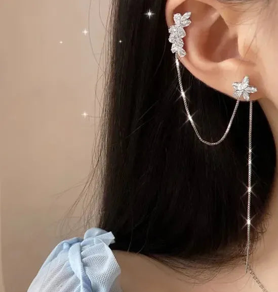 Zinc Alloy Shiny Rhinestone Clip Tassel Earrings for Women Girls