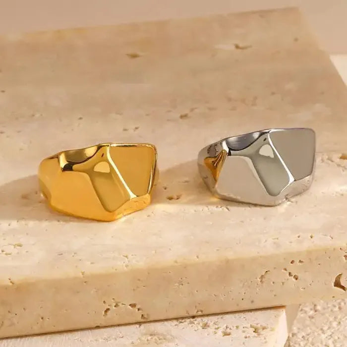 Stainless Steel Wide Irregular Thick Ring for Women Men Gold & Silver Band