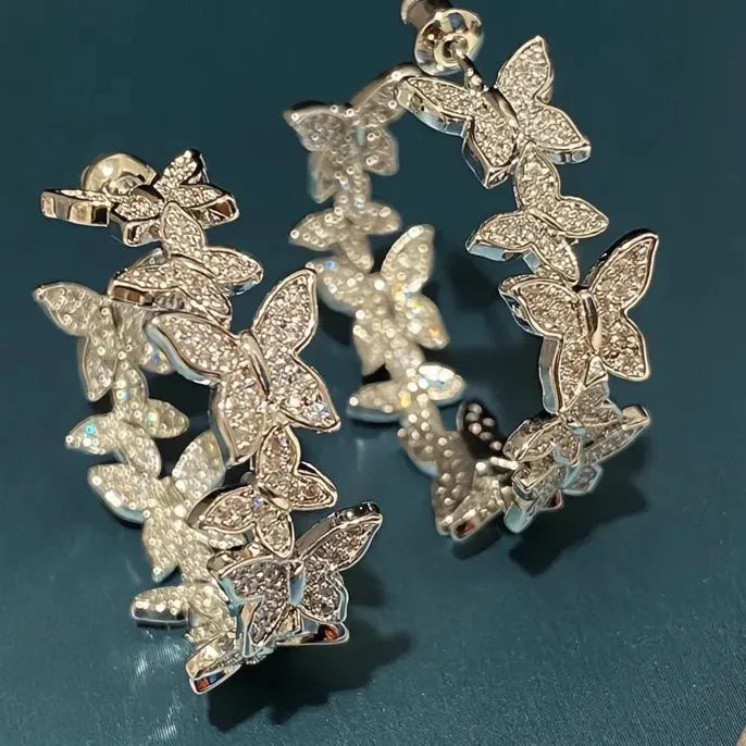 Butterfly Hoop Earrings Copper Alloy CZ Inlaid Elegant Jewelry Gift for Women