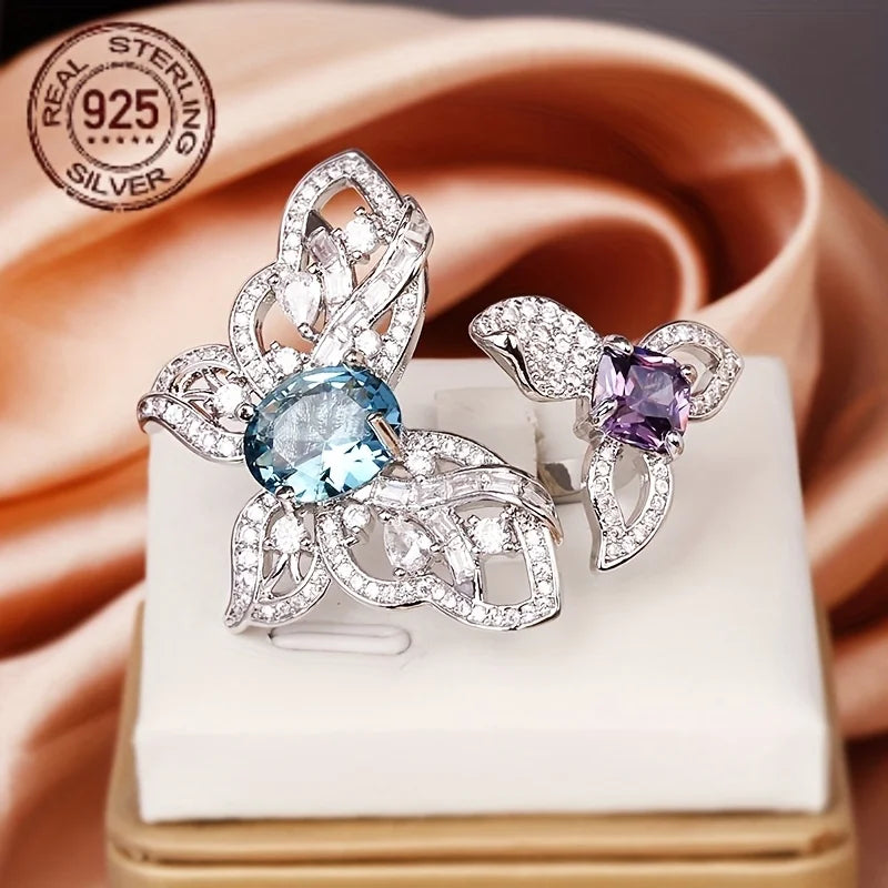 2026 Luxury 925 Sterling Silver Oval Aquamarine Tanzanite Garnet Ring – White Gold Plated