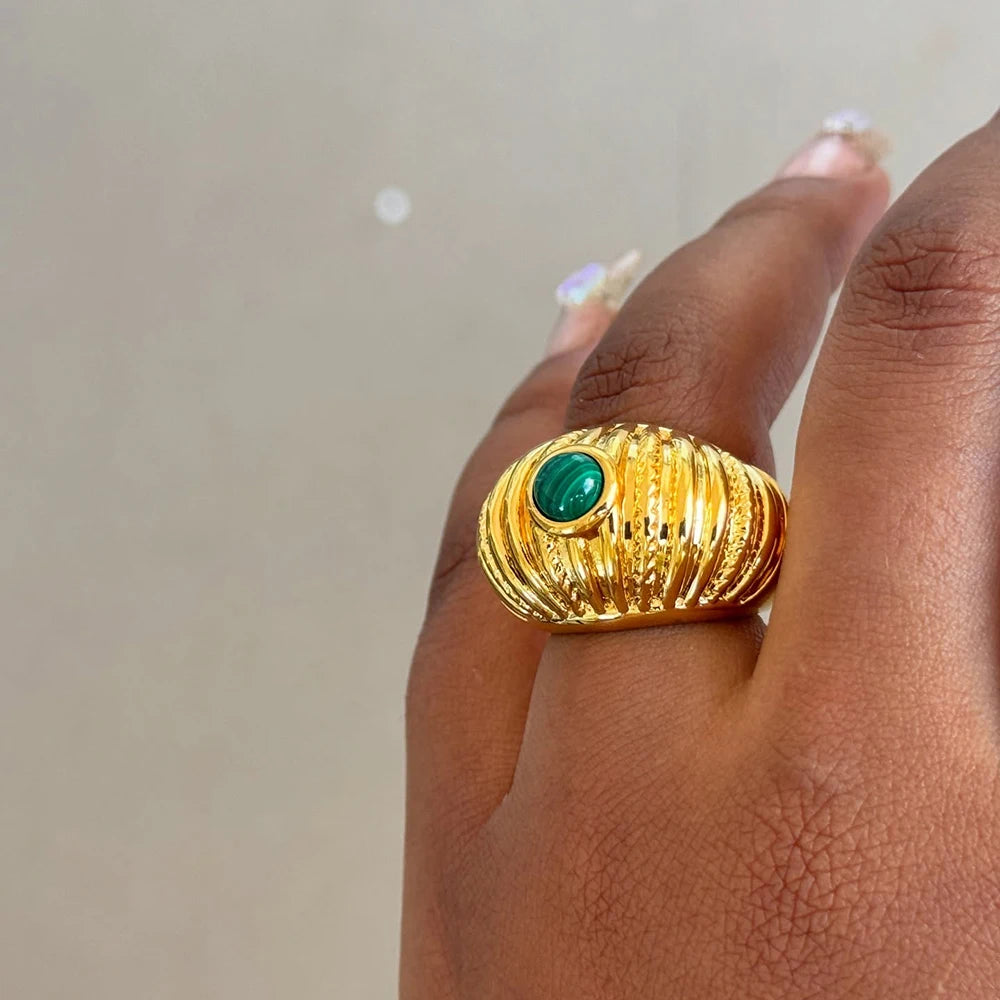 Chunky Geometric Dome Open Ring 18K Gold Plated Stainless Steel for Women