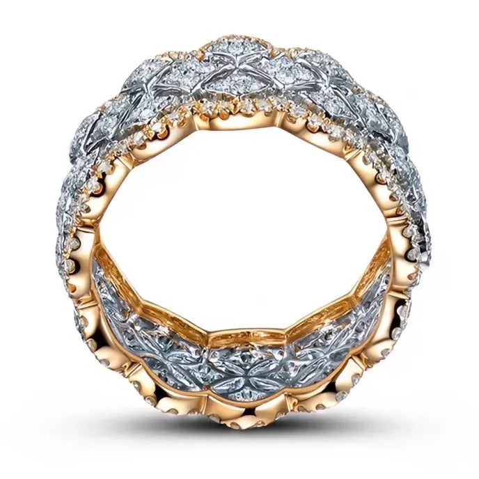 Women’s Two Tone Brass Hip Hop Rock Rings with Cubic Zirconia Hollow Leaf Design Party Jewelry