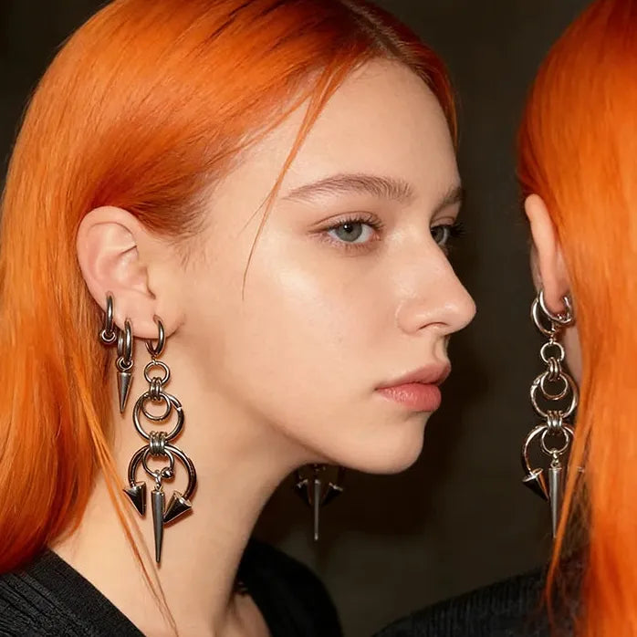 Copper Neo-Gothic Multi-Hoop Spike Dangle Earrings Unisex Fashion Jewelry