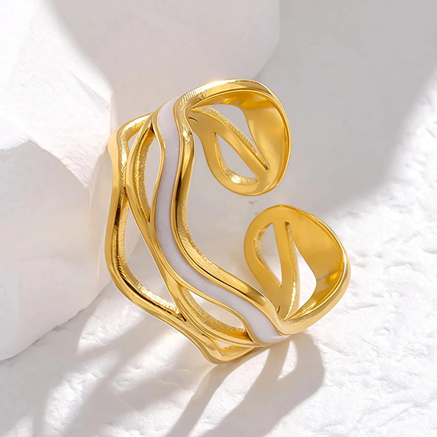 Stainless Steel Unisex Open Rings Geometric Drip Oil Design Waterproof Jewelry