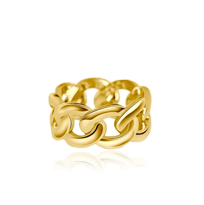 Punk Polished Bilayer Stainless Steel Chunky Rings for Women Gold Plated 2025