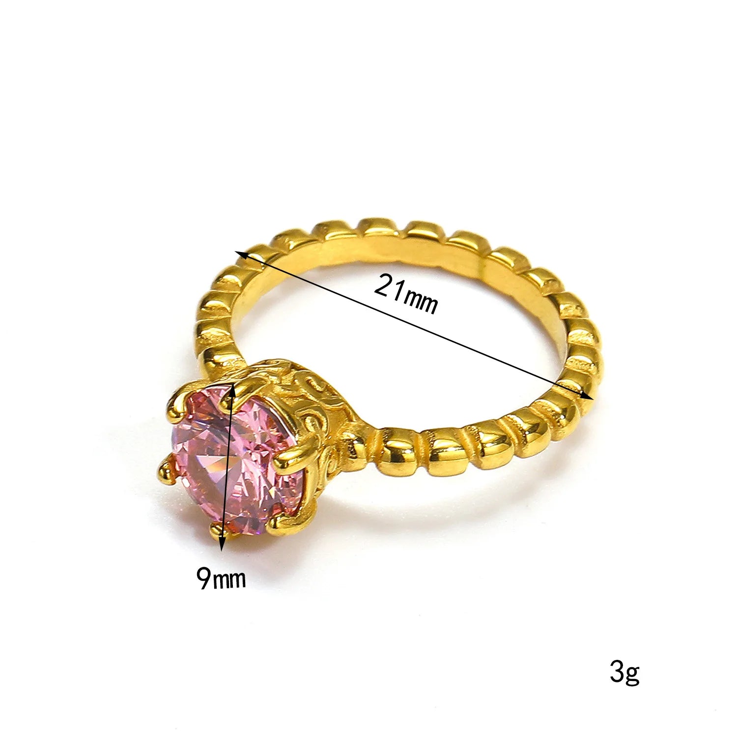 18K Gold Plated Stainless Steel Zircon Wedding Ring Twisted Circle Six Claws