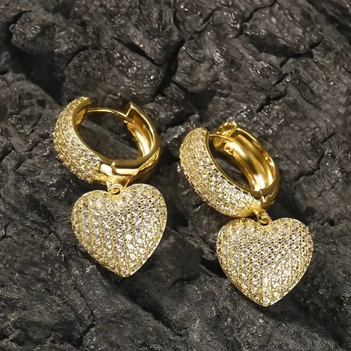 Noble Heart Geometric Cubic Zirconia Brass Drop Earrings for Wedding Jewelry