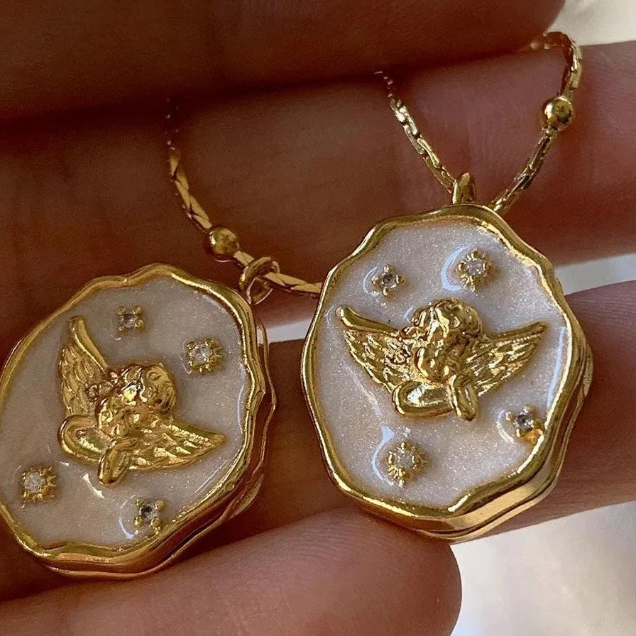 18K Gold Plated Kpop Angel Photo Frame Pendant Necklace Women Zircon Choker