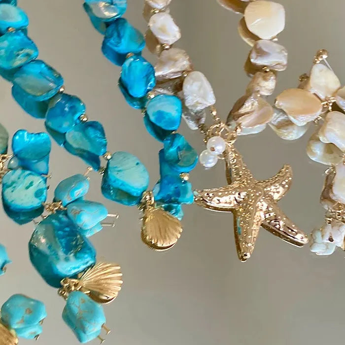 Natural Sea Star Shell Jewelry Set Necklace Earrings Bracelet Gift