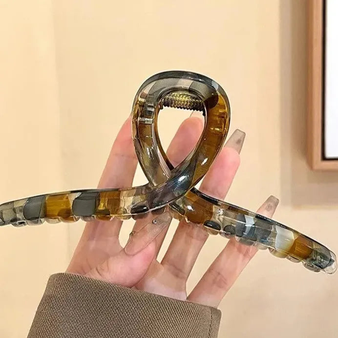 Retro Color Block Acetate Hair Claw Shark Clip for Women Fashion Accessory