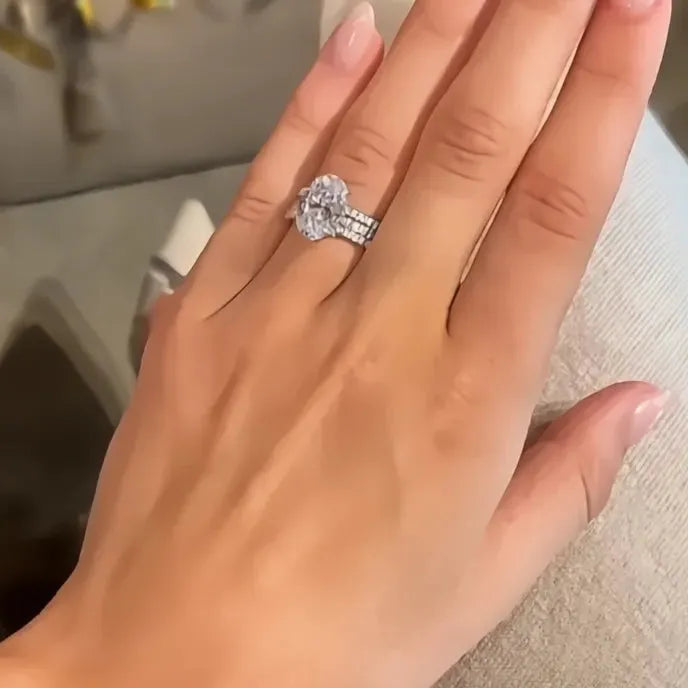 Oval Cubic Zirconia 3Pcs Bridal Wedding Rings Set for Women Silver Color Trendy Jewelry
