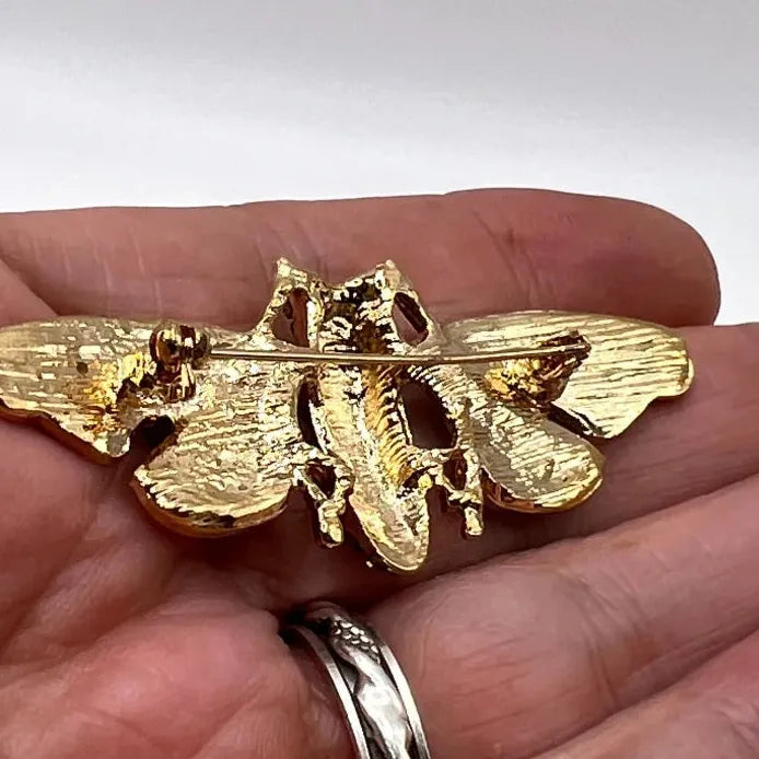 Gold Cicada Wing Brooch for Women Rhinestone Enamel Fashion Accessory