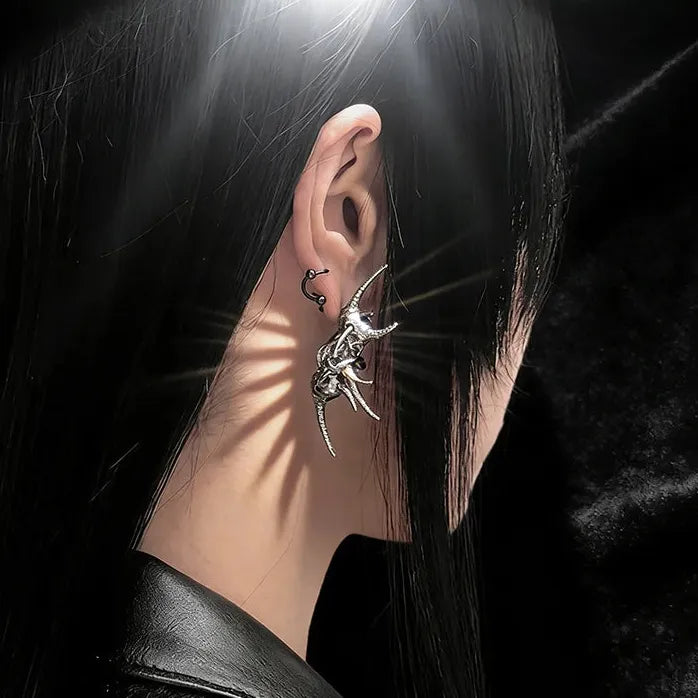 Copper Demon Horn Skull Earrings Gothic Neo-Gothic Studs Unisex Jewelry