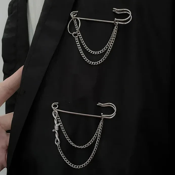Korean Style Zinc Alloy Metal Butterfly Chain Brooch Pin for Men Women