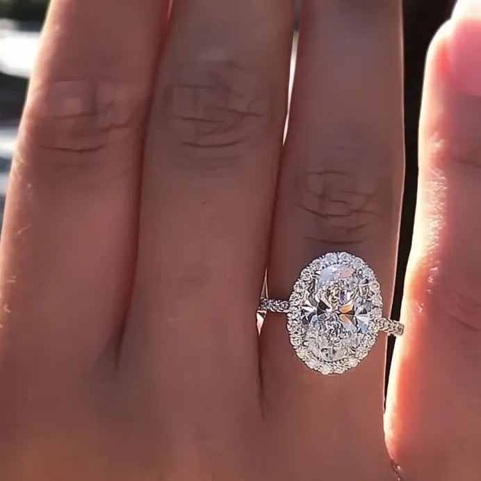 Elegant Brass Oval Cubic Zirconia Wedding Engagement Ring for Women