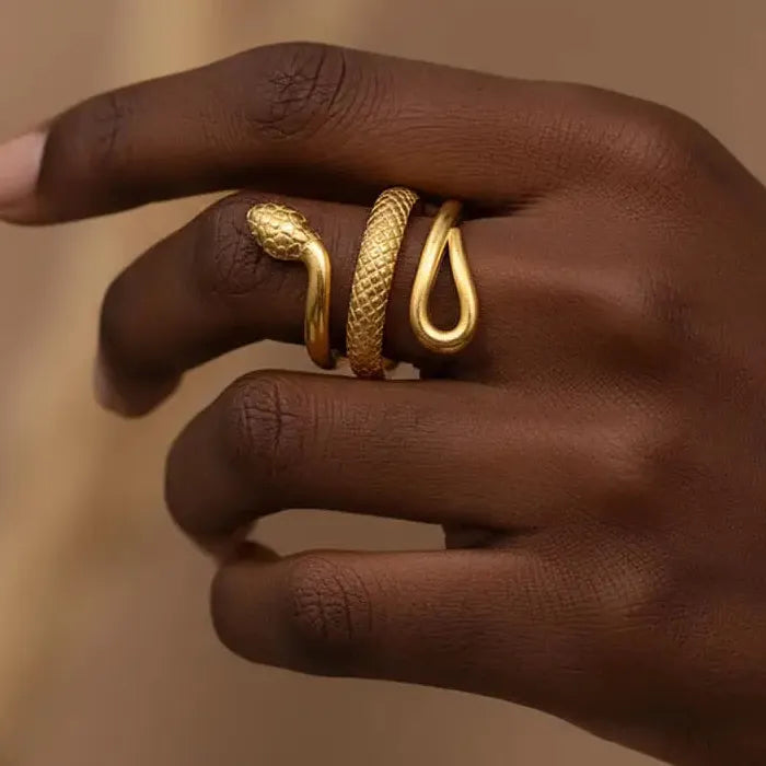 Adjustable Stainless Steel Hollow Snake Ring Twisted Lines Unisex Jewelry