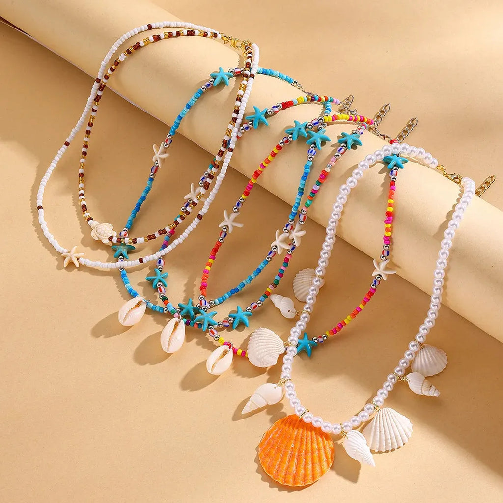 Boho Copper Star Pendant Necklace & Blue Beads Turtle Shell Choker