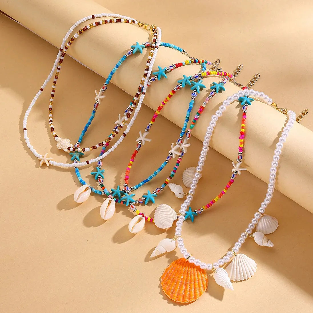 Boho Copper Star Pendant Necklace & Blue Beads Turtle Shell Choker