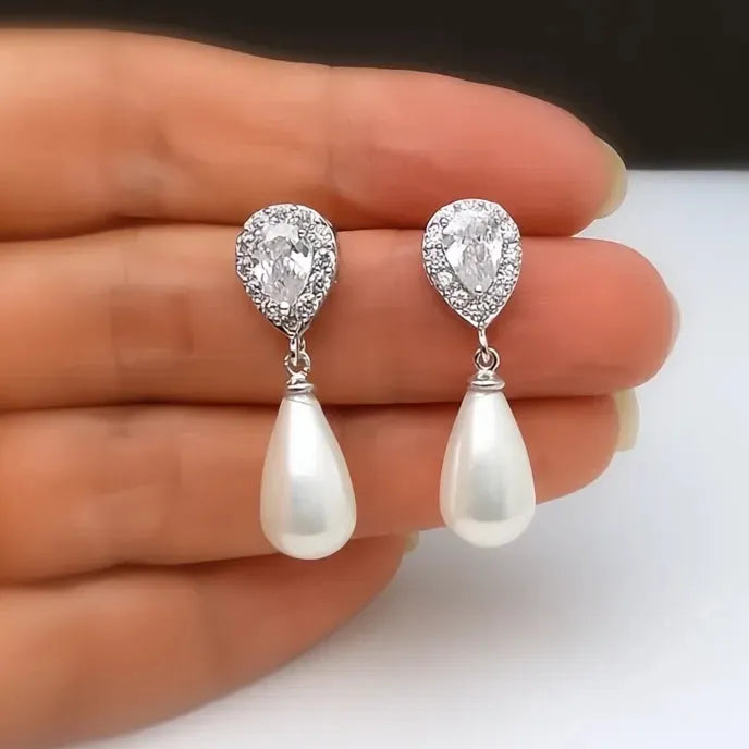 Water Drop Simulated Pearl Dangle Earrings for Women Fashion Wedding Party Jewelry