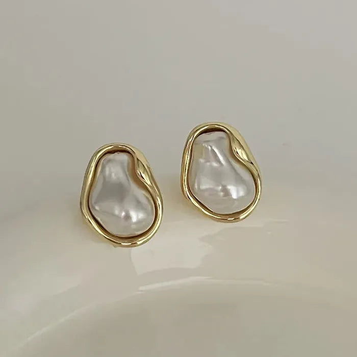Geometric Irregular Pearl Zinc Alloy Earrings Women 2026 Minimalist Gift