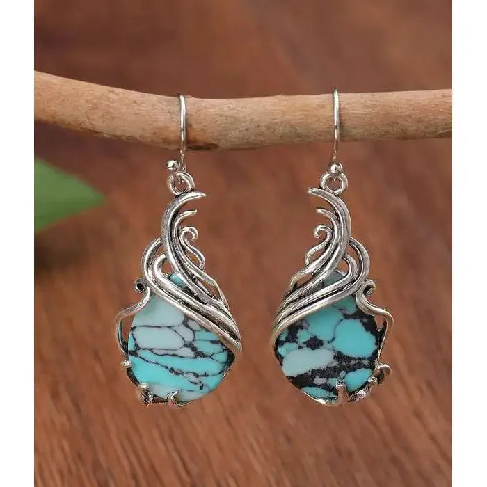 Elegant Oval Pattern Blue Synthetic Stone Women's Drop Earrings Zinc Alloy Jewelry