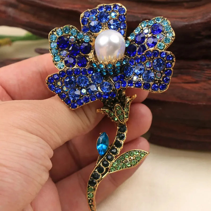 Classic Blue Roses Brooch Pin Jewelry Wedding Gift for Men Women