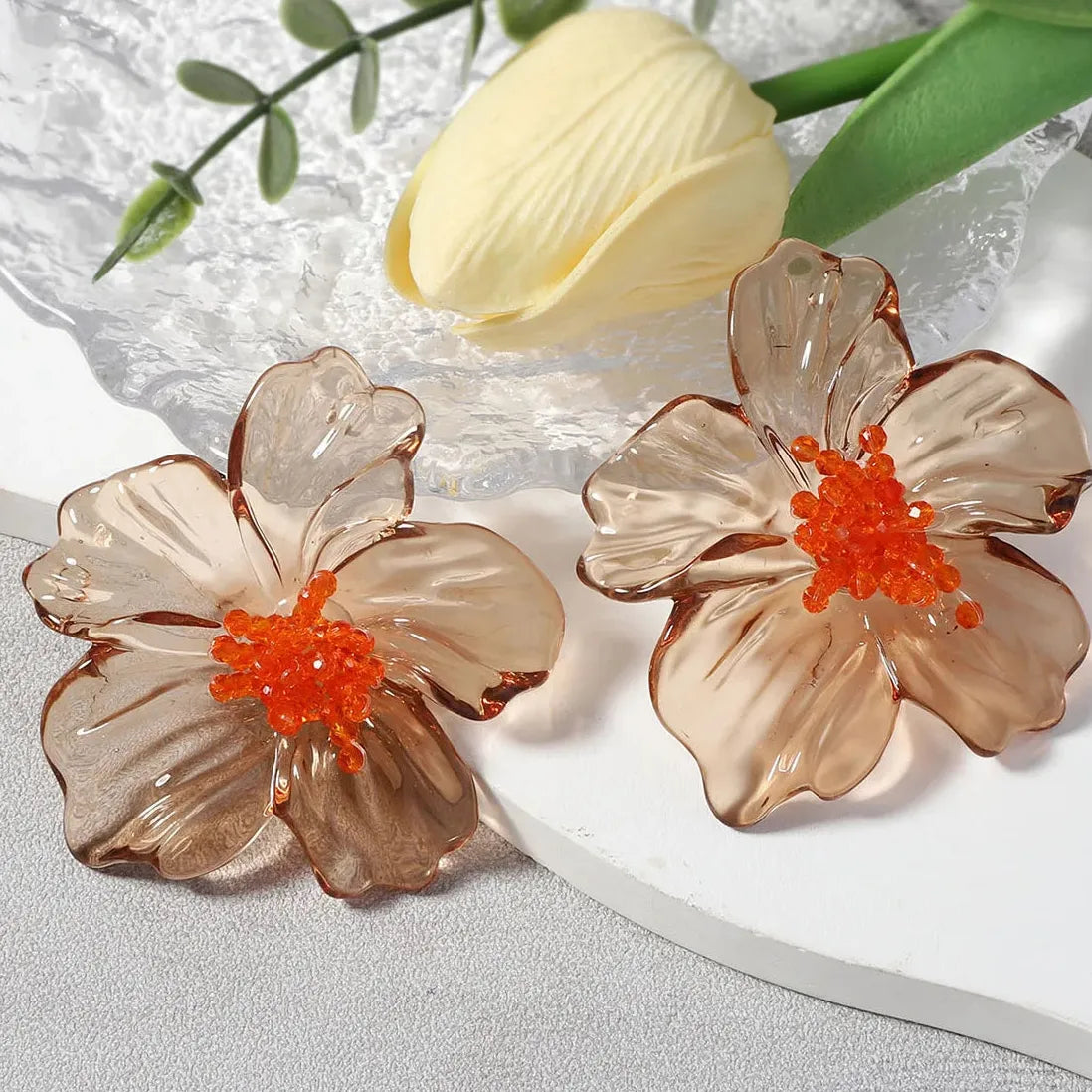 2025 Acrylic Transparent Flower Stud Earrings for Women Large Colorful Nature Jewelry