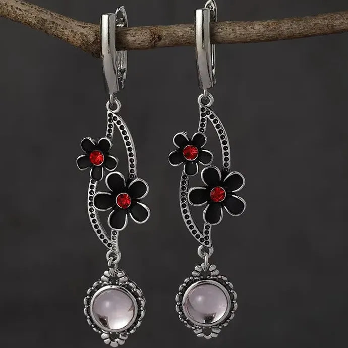 Vintage Bohemian Flower Drop Earrings Zinc Alloy Ethnic Ear Hook Jewelry Gift