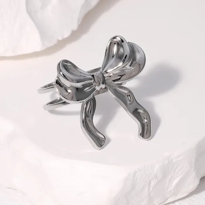 Adjustable Gold Stainless Steel Bowknot Ring for Women Wedding Jewelry Gift