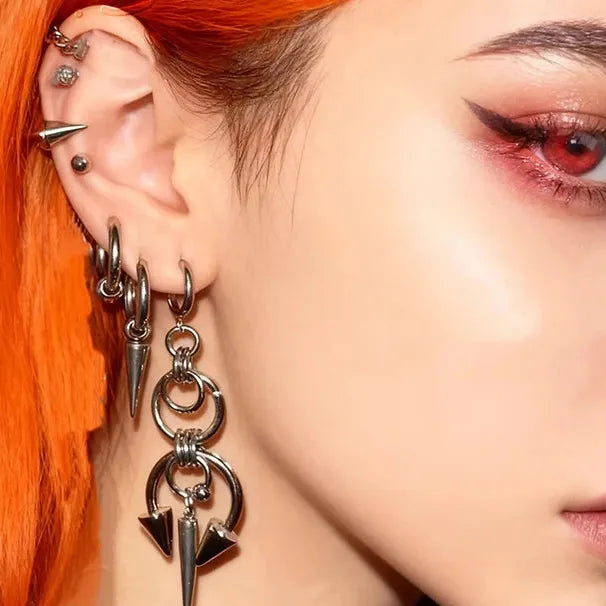 Copper Neo-Gothic Multi-Hoop Spike Dangle Earrings Unisex Fashion Jewelry