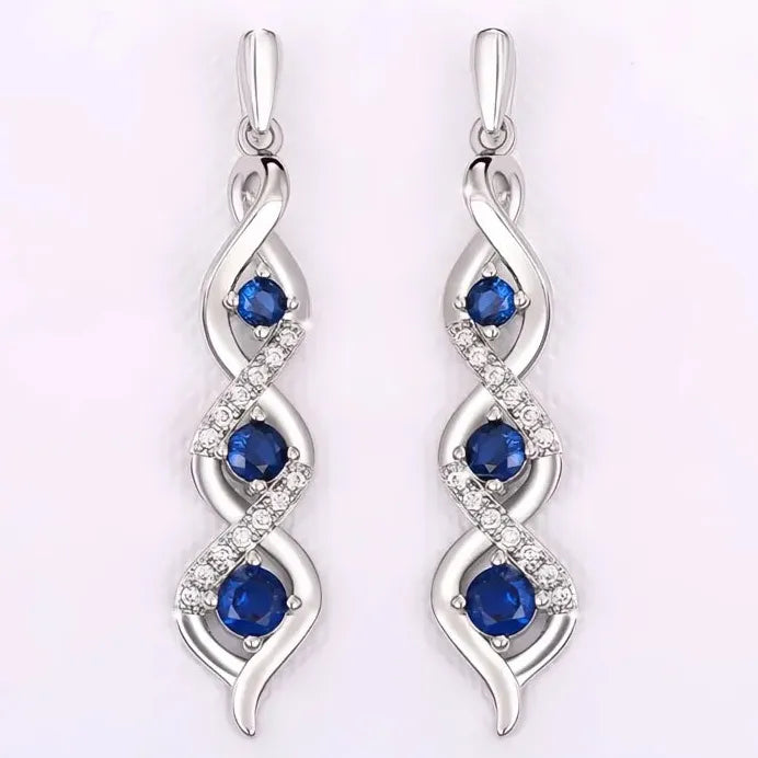 Luxury Blue White Cubic Zirconia Twist Drop Earrings for Women