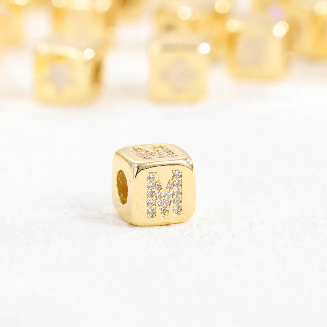 18K Gold Plated Stainless Steel Mini Cube Alphabet Necklace Zircon Choker
