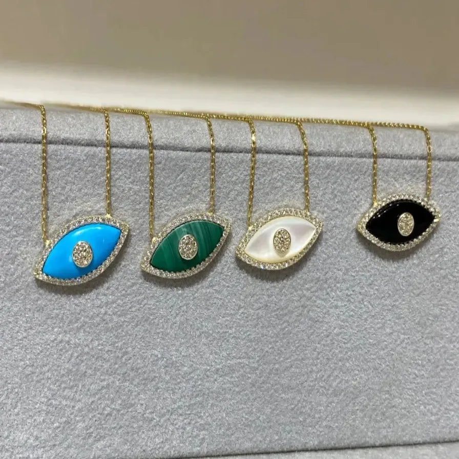 Neo-Gothic Turquoise White Opal Evil Eye Pendant Necklace Stainless Steel Jewelry