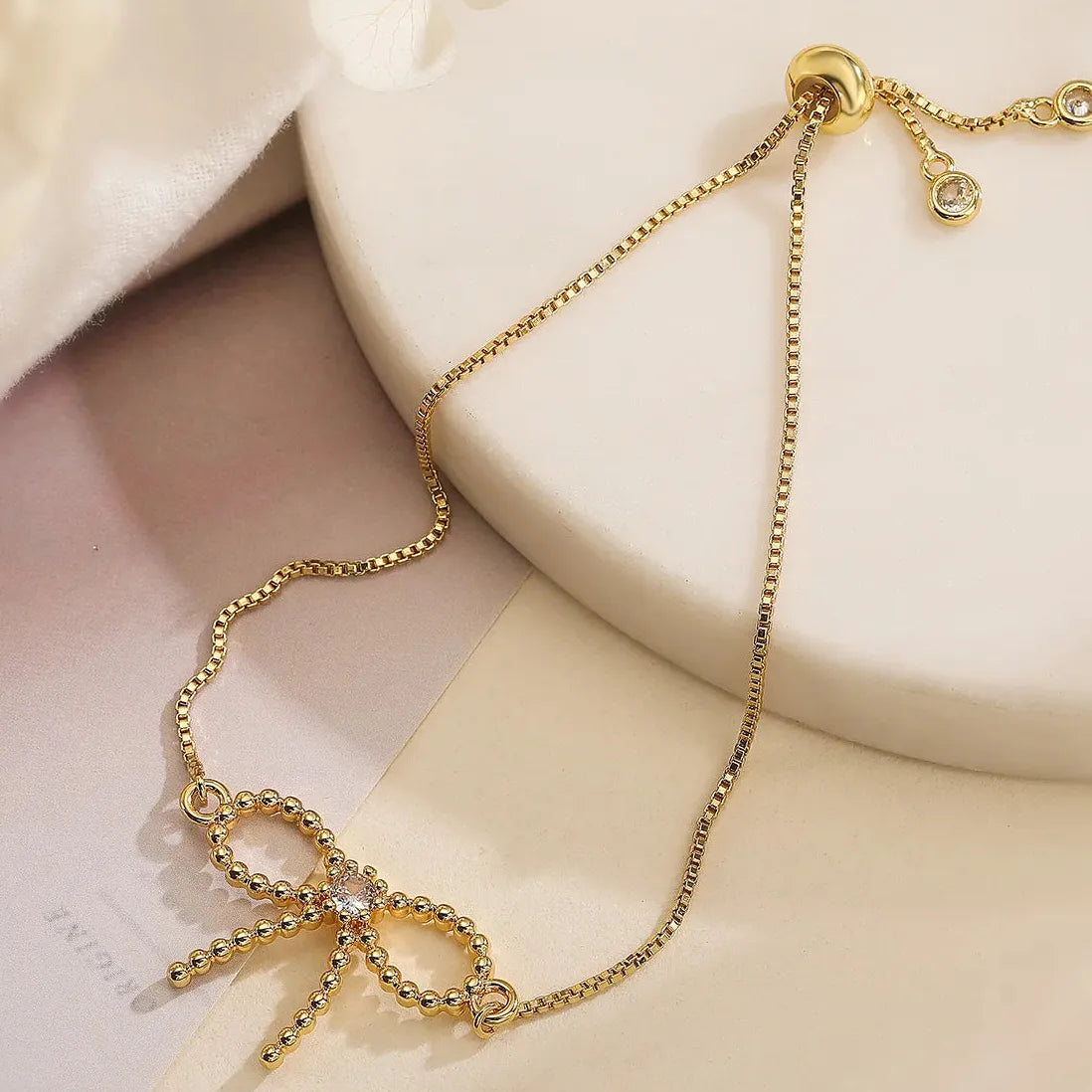 Adjustable Stainless Steel CZ Zircon Bowknot Bracelet for Women Girls Gift Jewelry