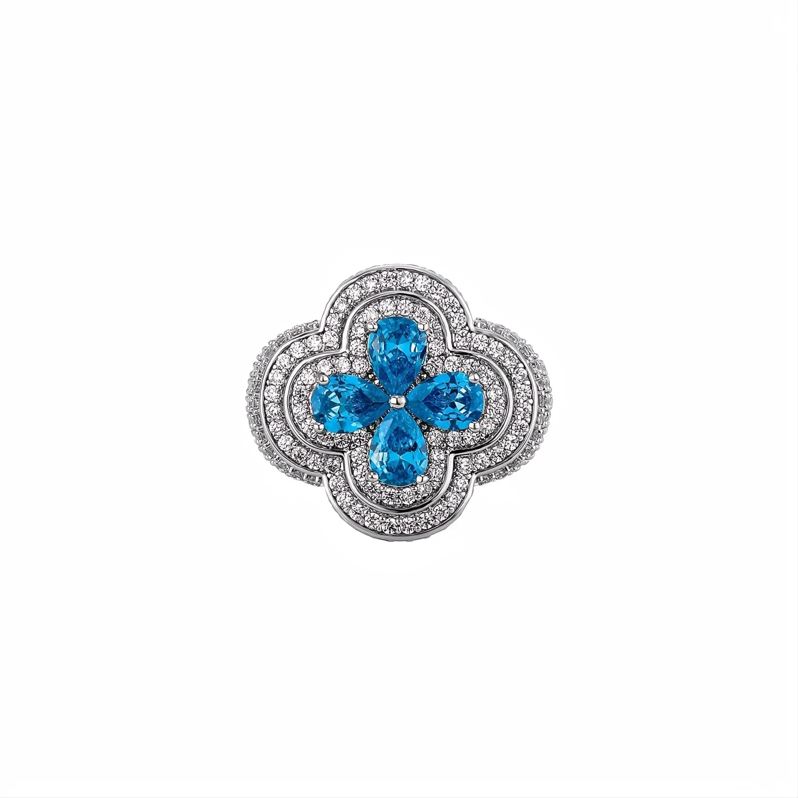 Iced Out Colorful Four Leaf Flower Ring Micro Pave CZ Bling Men Women Jewelry
