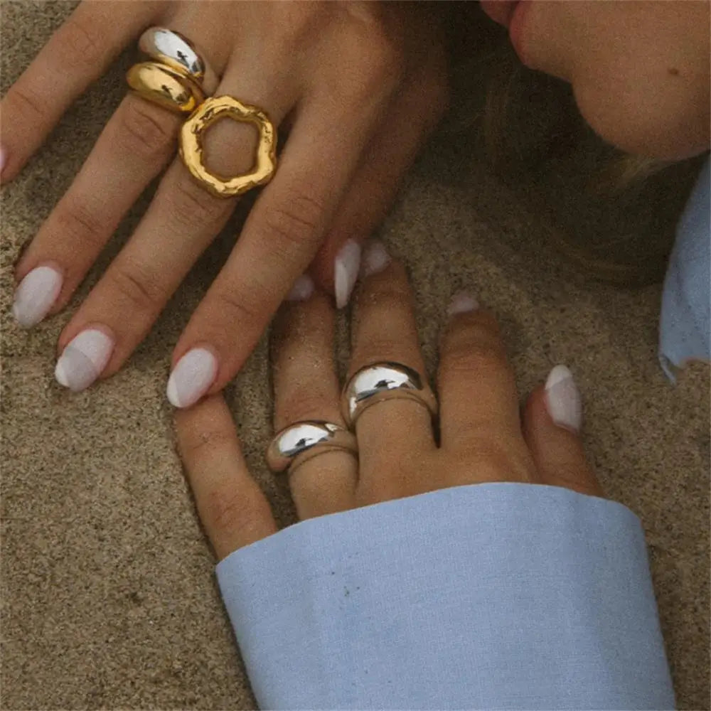 Vintage Hollow Indie Flower Knuckle Ring for Women Stainless Steel Geometric Punk Jewelry