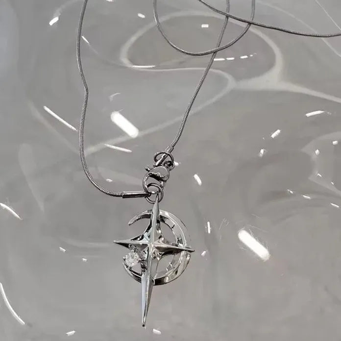 Galaxy Star Pendant Necklace Y2K Punk Clavicle Chain for Women Men